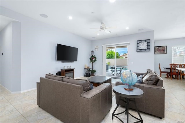 68245 Peladora Rd, Cathedral City, CA 92234 - living area featuring a healthy amount of sunlight, baseboards, ceiling fan, and recessed lighting