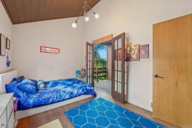 bedroom with wood ceiling and wood finished floors