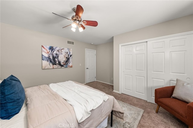2465 Via Oeste Dr, Fallbrook, CA 92028 - bedroom featuring carpet, a closet, ceiling fan, and baseboards