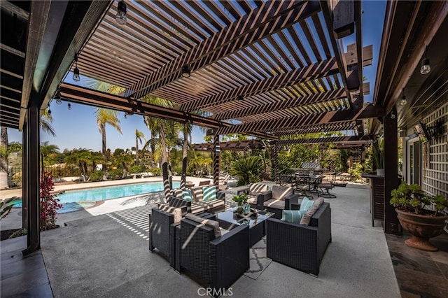 2465 Via Oeste Dr, Fallbrook, CA 92028 - view of patio featuring a pergola, an outdoor pool, and an outdoor living space
