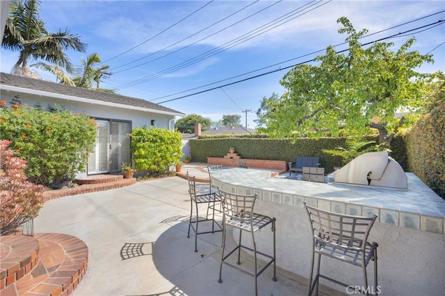view of patio with an outdoor kitchen and outdoor wet bar