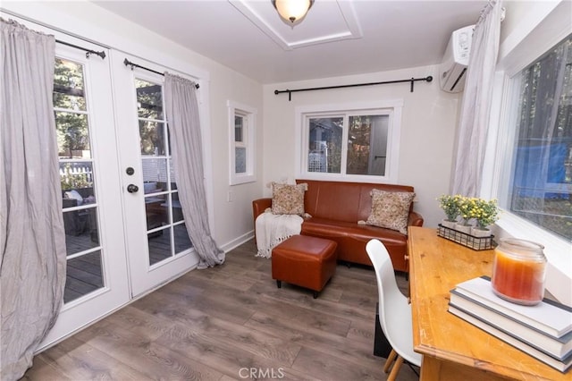 758 Elm St, Big Bear Lake, CA 92315 - sitting room featuring french doors, a wall mounted air conditioner, and wood finished floors