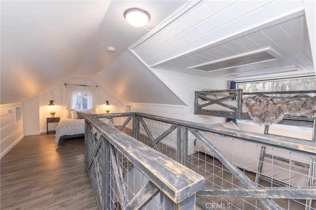 758 Elm St, Big Bear Lake, CA 92315 - interior space with baseboards, wood finished floors, and vaulted ceiling