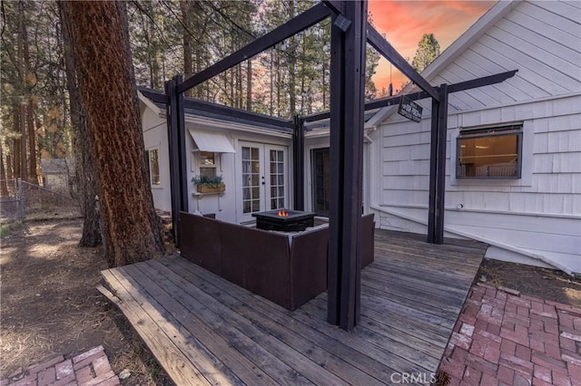 758 Elm St, Big Bear Lake, CA 92315 - deck at dusk with fence and french doors