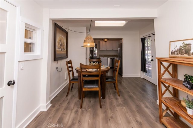 758 Elm St, Big Bear Lake, CA 92315 - dining area featuring baseboards and dark wood-style floors