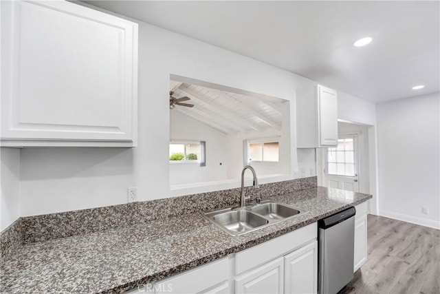 21733 Tuba St, Chatsworth, CA 91311 - kitchen featuring a sink, white cabinetry, dishwasher, and a healthy amount of sunlight