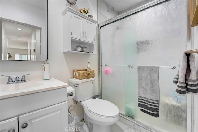 21733 Tuba St, Chatsworth, CA 91311 - full bath with vanity, marble finish floor, a stall shower, and toilet