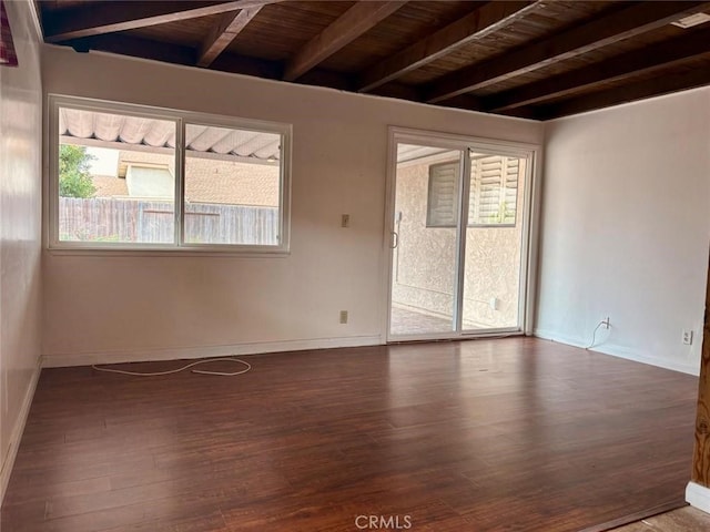 2615 Shalimar St, Camarillo, CA 93010 - unfurnished room featuring wood finished floors and a wooden ceiling with exposed beams