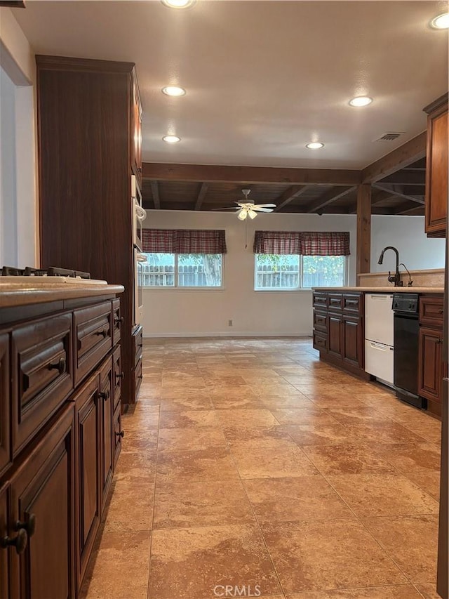 2615 Shalimar St, Camarillo, CA 93010 - kitchen featuring recessed lighting, a ceiling fan, dark brown cabinets, and dishwasher