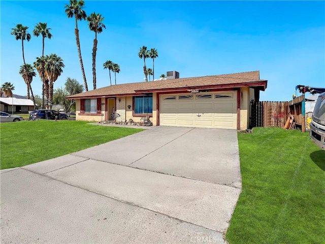 26731 Greenvale Way, Desert Center, CA 92239 - ranch-style house with a garage, driveway, stucco siding, and central air condition unit