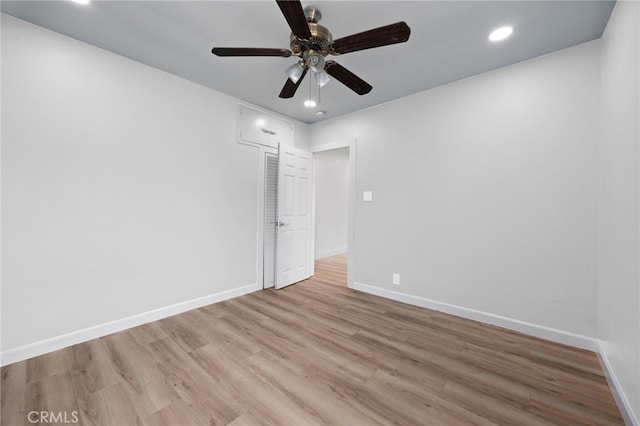 11867 S San Pedro St, Los Angeles, CA 90061 - unfurnished bedroom featuring recessed lighting, baseboards, ceiling fan, and light wood-type flooring