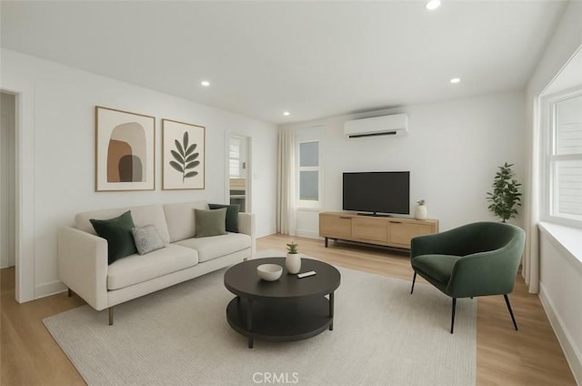 11867 S San Pedro St, Los Angeles, CA 90061 - living area featuring light wood-type flooring, recessed lighting, baseboards, and a wall mounted AC