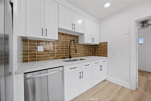 11867 S San Pedro St, Los Angeles, CA 90061 - kitchen with a sink, appliances with stainless steel finishes, white cabinets, and light wood finished floors