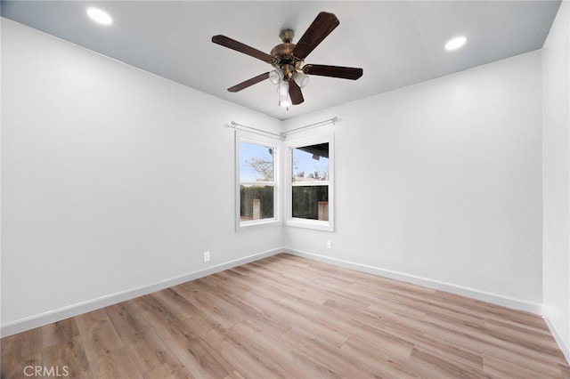 11867 S San Pedro St, Los Angeles, CA 90061 - unfurnished room featuring recessed lighting, baseboards, ceiling fan, and light wood-type flooring