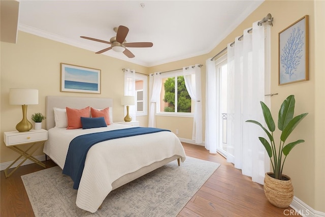 617 Crest Dr, Manhattan Beach, CA 90266 - bedroom with wood finished floors, crown molding, and ceiling fan