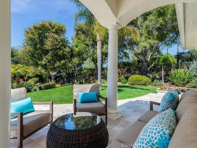 view of patio featuring an outdoor hangout area
