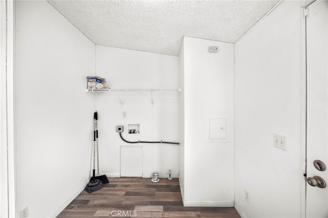 12859 Danbury St, Whitewater, CA 92282 - clothes washing area with hookup for an electric dryer, wood finished floors, washer hookup, and a textured ceiling