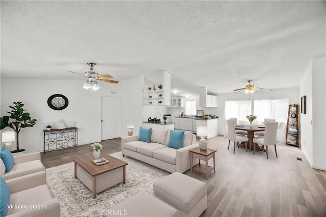 12859 Danbury St, Whitewater, CA 92282 - living room featuring a ceiling fan and light wood-style flooring