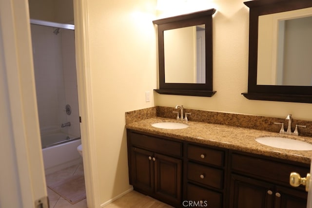1730 W Alps Dr, Upland, CA 91784 - full bathroom with double vanity, bathing tub / shower combination, and tile patterned flooring