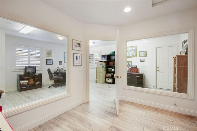 3988 Keri Way, Fallbrook, CA 92028 - hallway featuring light wood-type flooring, an office area, baseboards, and recessed lighting