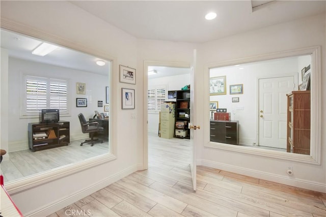 3988 Keri Way, Fallbrook, CA 92028 - corridor with light wood-style floors, an office area, and recessed lighting