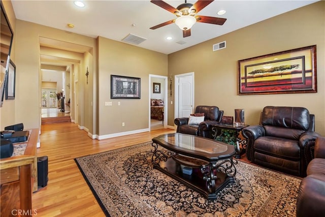 3988 Keri Way, Fallbrook, CA 92028 - living area featuring ceiling fan, light wood-style floors, recessed lighting, and baseboards
