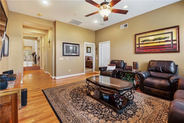 3988 Keri Way, Fallbrook, CA 92028 - living area featuring a ceiling fan, light wood-type flooring, and recessed lighting
