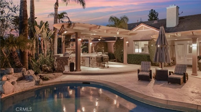 3988 Keri Way, Fallbrook, CA 92028 - swimming pool featuring a pergola, a patio, and exterior kitchen