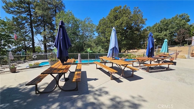 15 Ponderosa Pike, Running Springs, CA 92382 - view of community with a patio area, a pool, and fence