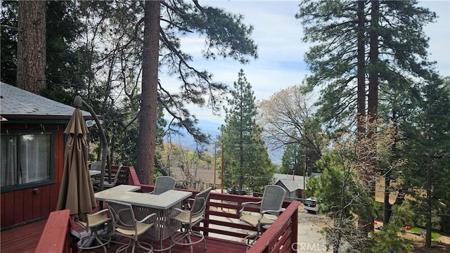 15 Ponderosa Pike, Running Springs, CA 92382 - wooden terrace with outdoor dining space