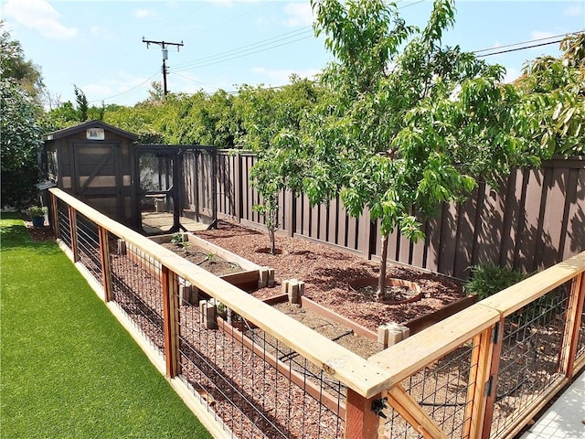 729 E Emerson Ave, Orange, CA 92865 - view of yard featuring an outdoor structure, a garden, and a fenced backyard