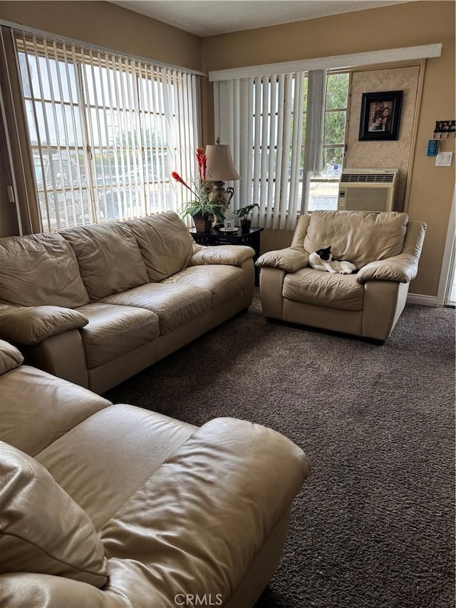carpeted living room with cooling unit