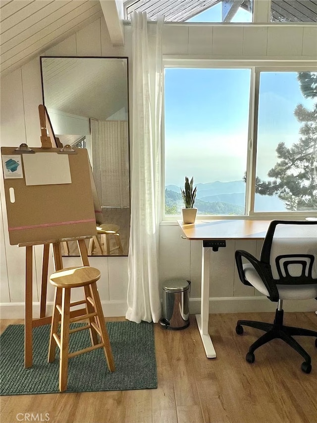 2012 Poplar Dr, Running Springs, CA 92382 - office with vaulted ceiling and wood finished floors