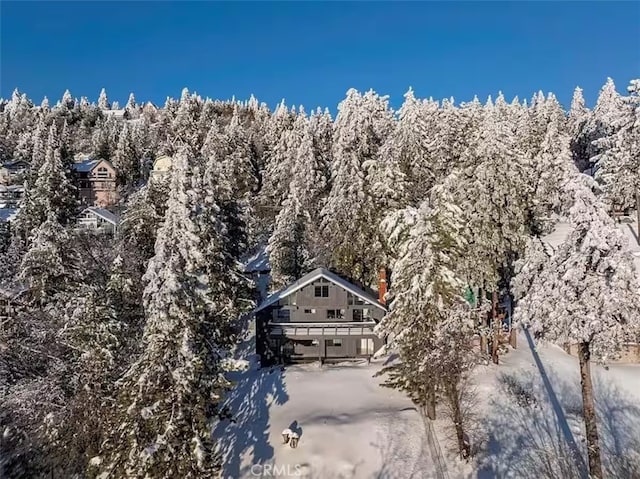 birds eye view of property with a view of trees