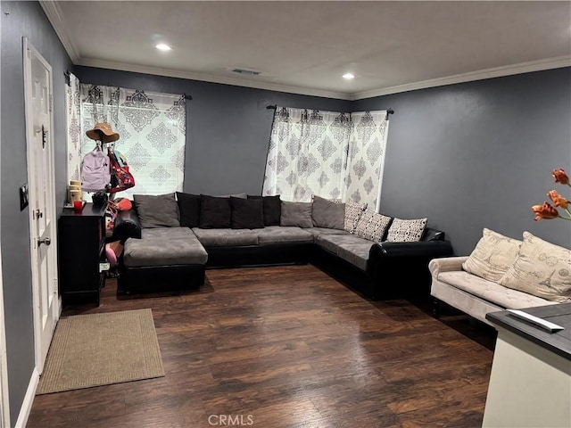 812 N Dickel St, Anaheim, CA 92805 - living room with wood finished floors, crown molding, and recessed lighting