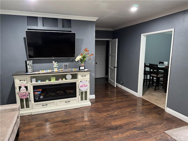 812 N Dickel St, Anaheim, CA 92805 - living room featuring ornamental molding, wood finished floors, and baseboards