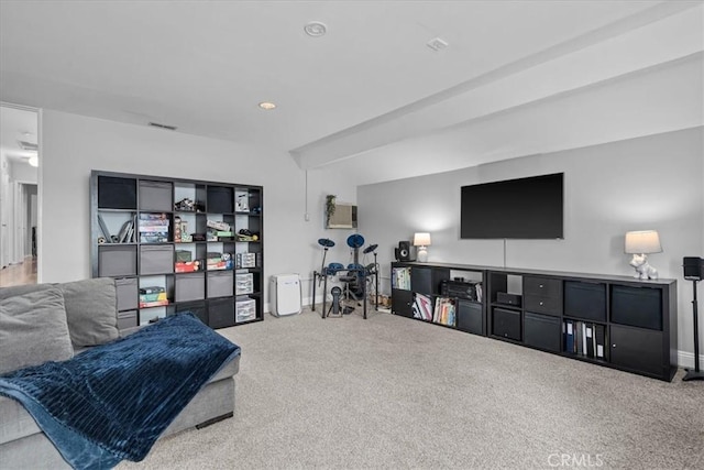 living room with carpet flooring and visible vents