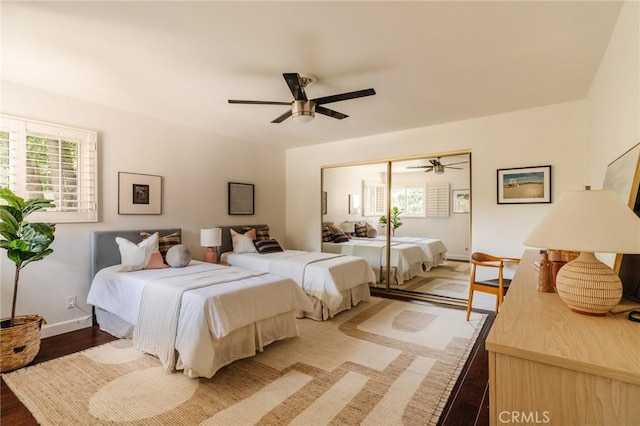 1541 Indiana Ave, South Pasadena, CA 91030 - bedroom featuring baseboards, multiple windows, a ceiling fan, and wood finished floors