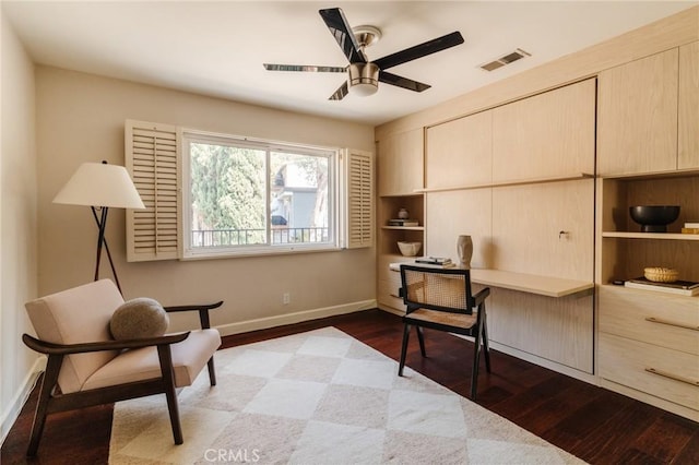 1541 Indiana Ave, South Pasadena, CA 91030 - office with baseboards, ceiling fan, wood finished floors, and visible vents
