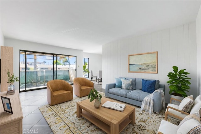 living room with light tile patterned floors