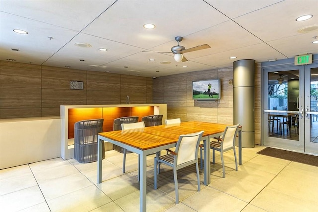 1155 S Grand Ave Unit 1011, Los Angeles, CA 90015 - dining space featuring light tile patterned flooring, ceiling fan, and recessed lighting