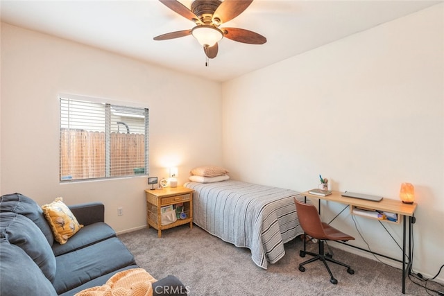 carpeted bedroom featuring a ceiling fan