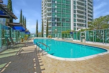 community pool featuring a patio and fence