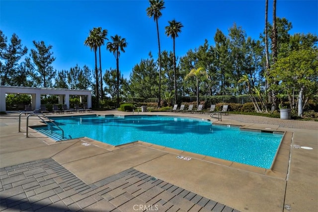 pool with a patio