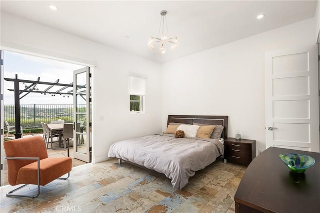 21 Alexa Ln, Ladera Ranch, CA 92694 - bedroom featuring access to outside, a chandelier, and recessed lighting