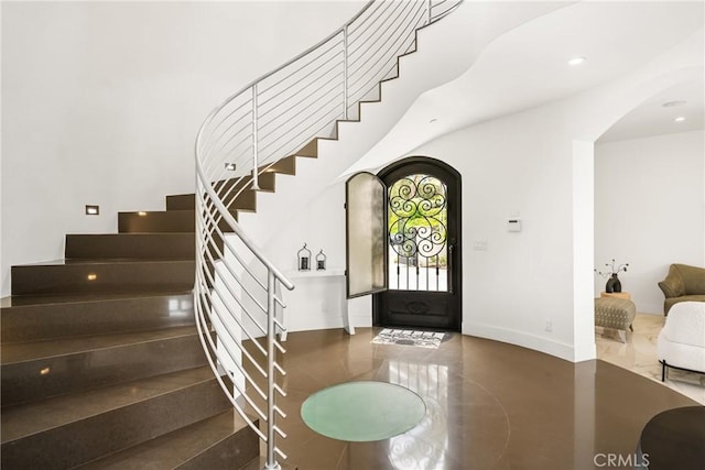 21 Alexa Ln, Ladera Ranch, CA 92694 - entrance foyer with stairs, arched walkways, and recessed lighting