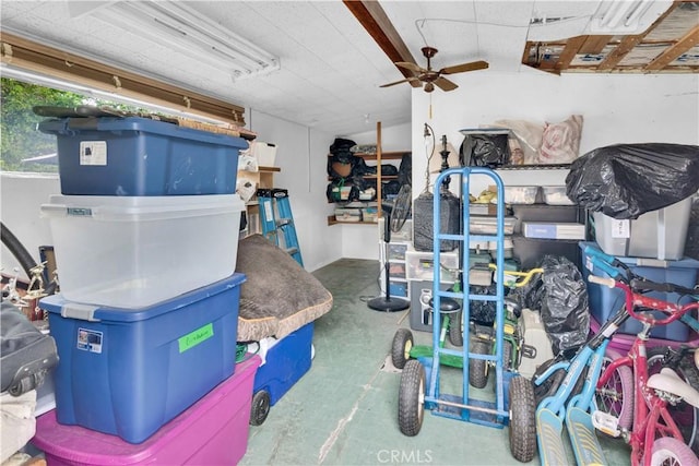 storage featuring ceiling fan