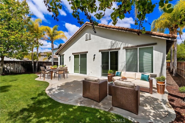 31937 Calle Galarza, Temecula, CA 92592 - back of house with an outdoor hangout area, stucco siding, a tile roof, and a patio