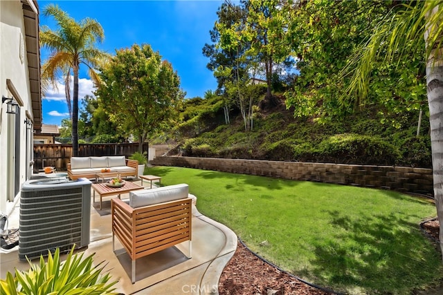 31937 Calle Galarza, Temecula, CA 92592 - view of yard featuring an outdoor living space, central AC, and a patio area