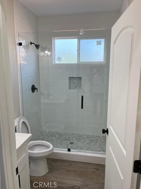 1861 S Redondo Blvd, Los Angeles, CA 90019 - bathroom featuring vanity, wood finished floors, a healthy amount of sunlight, and toilet